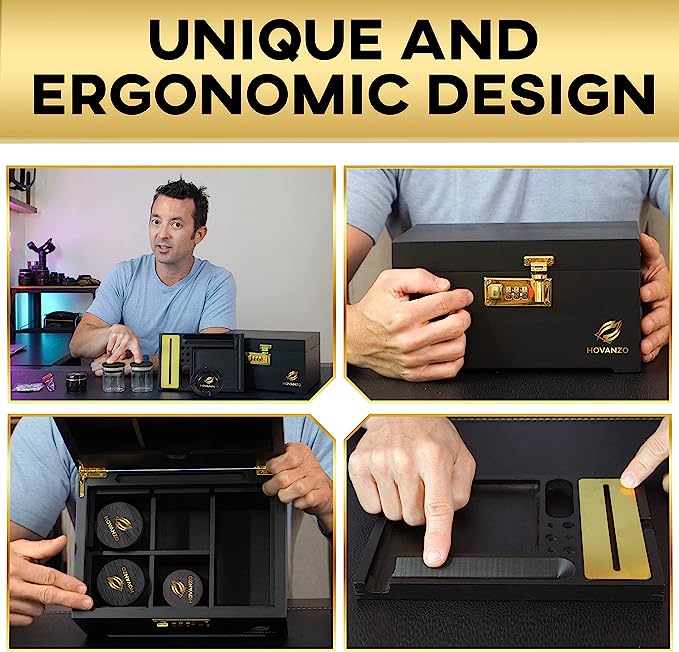 Premium Large Bamboo Storage Box with Combination Lock - Decorative Set - Wooden Container with Accessories - Box Kit with Glass Jars